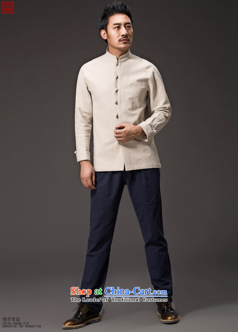 Renowned China wind men cotton linen garments of ethnic Chinese shirt men Sau San disk tie long sleeved shirt collar of the Chinese Tang dynasty improved rice white L picture, prices, brand platters! The elections are supplied in the national character of distribution, so action, buy now enjoy more preferential! As soon as possible.