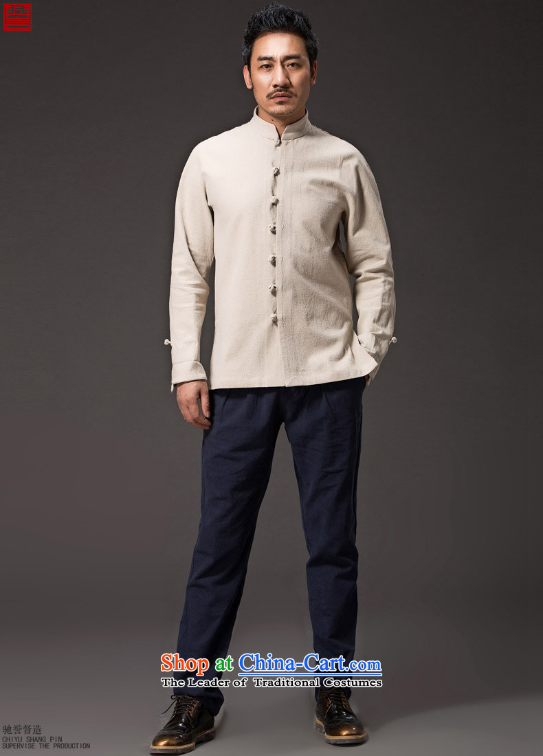 Renowned China wind men cotton linen garments of ethnic Chinese shirt men Sau San disk tie long sleeved shirt collar of the Chinese Tang dynasty improved rice white L picture, prices, brand platters! The elections are supplied in the national character of distribution, so action, buy now enjoy more preferential! As soon as possible.