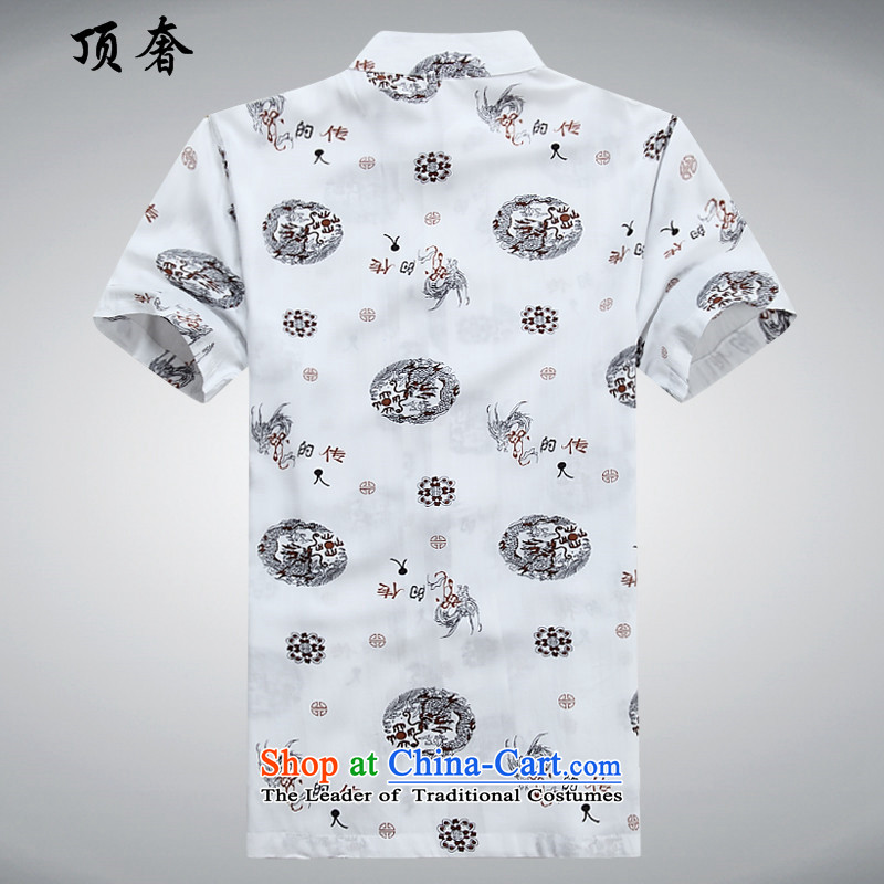Top Luxury men Tang Dynasty Short-Sleeve Mock-Neck Chinese national costumes disc is older large spring and summer short-sleeved shirt,  China National costume of older persons for summer and elegant white 170, top luxury shopping on the Internet has been