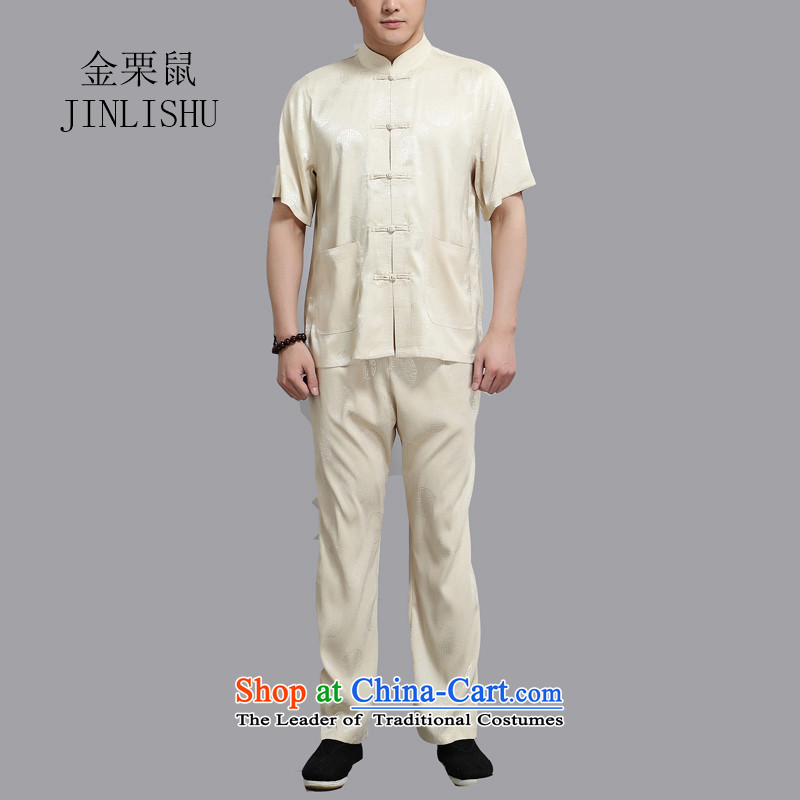 Kanaguri mouse in older short-sleeved T-shirt pants Dad Package Boxed Chinese national summer China wind XXXXL Gold
