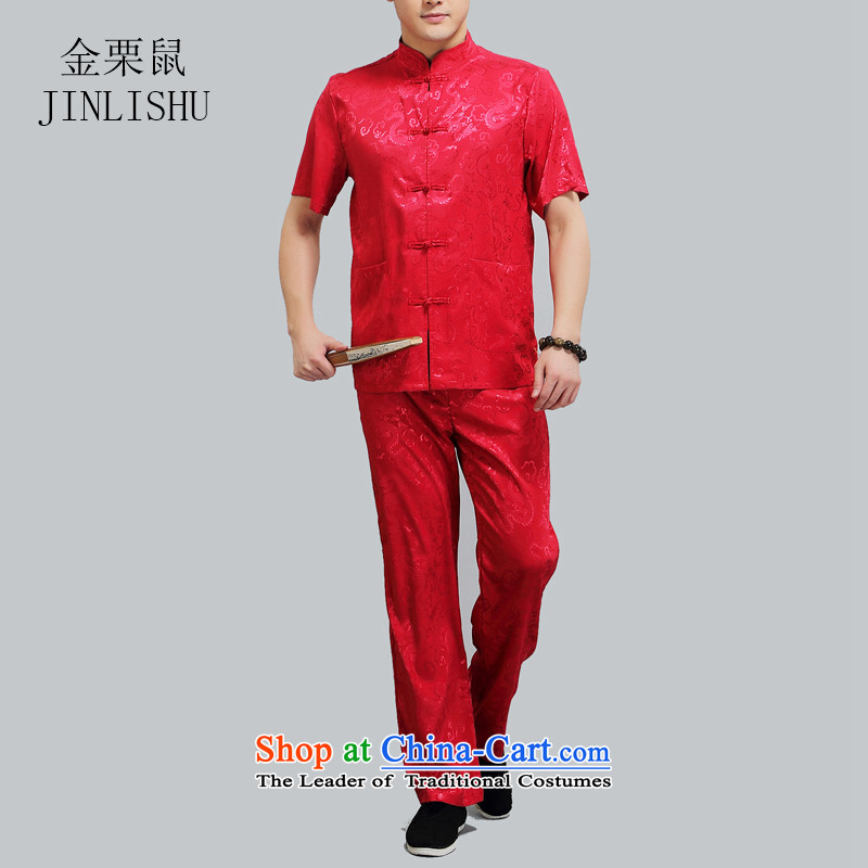 Kanaguri Mouse China wind men in Tang Tang dynasty older men and short-sleeve kit for larger elderly men summer red聽L