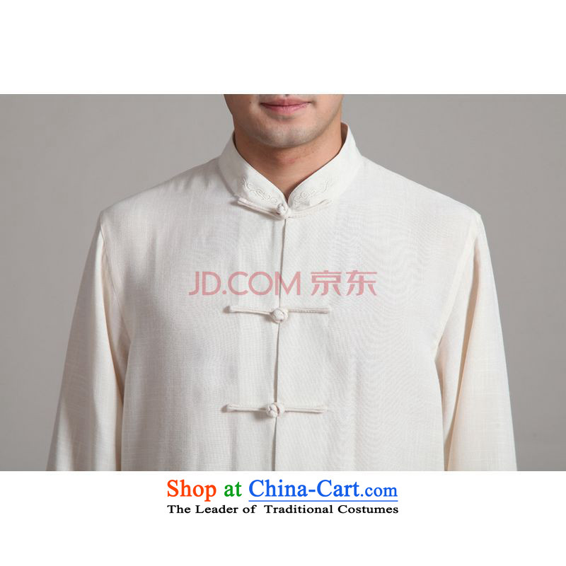 Ms Au King Mansion to 2015 men Tang Dynasty Package long-sleeved Mock-Neck Shirt cotton linen Kung Fu Tai Chi Kit - 2m White Kit M to Jing Ge , , , shopping on the Internet