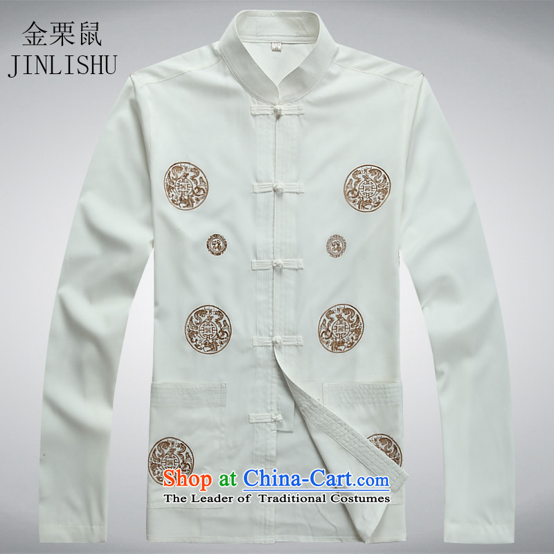 Kanaguri mouse in the spring and summer months older men long-sleeved Tang Dynasty Chinese ethnic men Tang Dynasty Package white shirt XXL, kanaguri mouse (JINLISHU) , , , shopping on the Internet