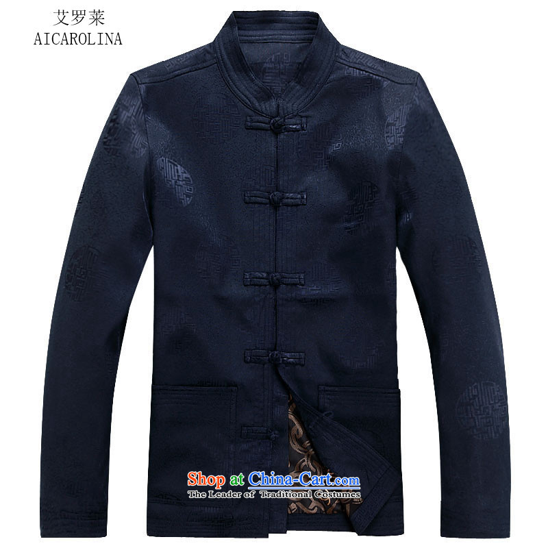Hiv Rollet autumn and winter new Tang dynasty in Tang Dynasty Older long-sleeved jacket kit blue shirt?XL
