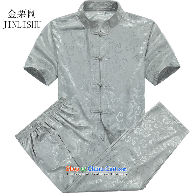 Kanaguri Mouse China wind summer older short-sleeved Tang in older men are large Tang Dynasty Package father men gray blue Kit , L kanaguri mouse (JINLISHU) , , , shopping on the Internet