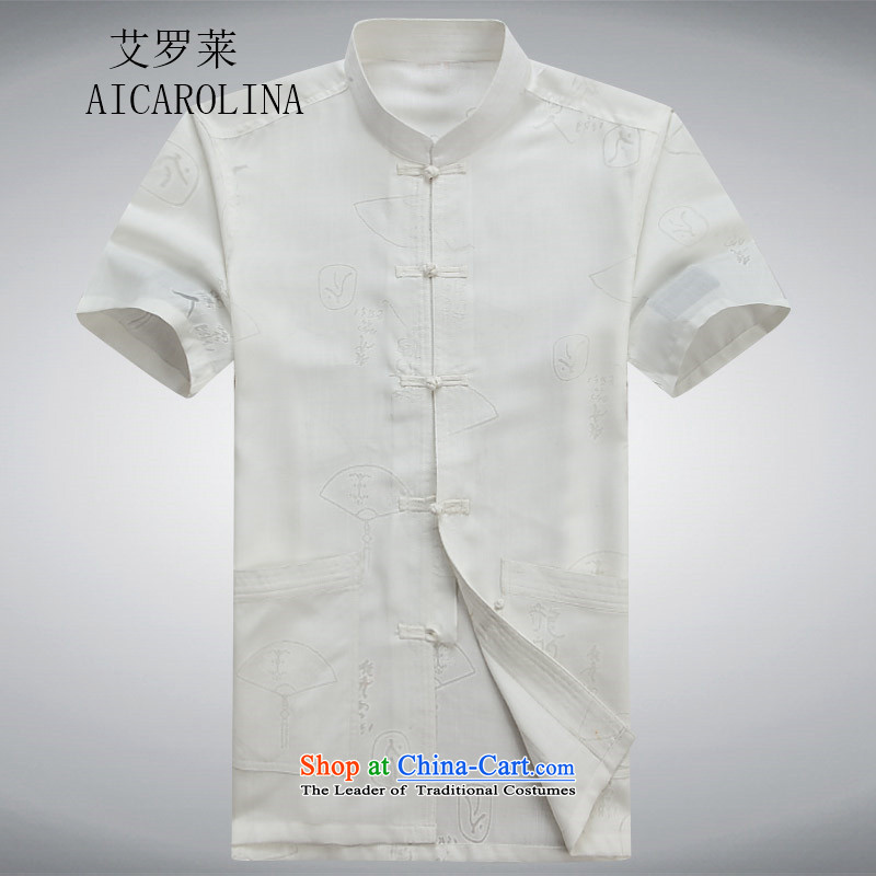 Airault letang replacing cotton linen short-sleeved elderly men's cotton linen Tang dynasty summer leisure white T-shirt , L, HIV (AICAROLINA ROLLET) , , , shopping on the Internet