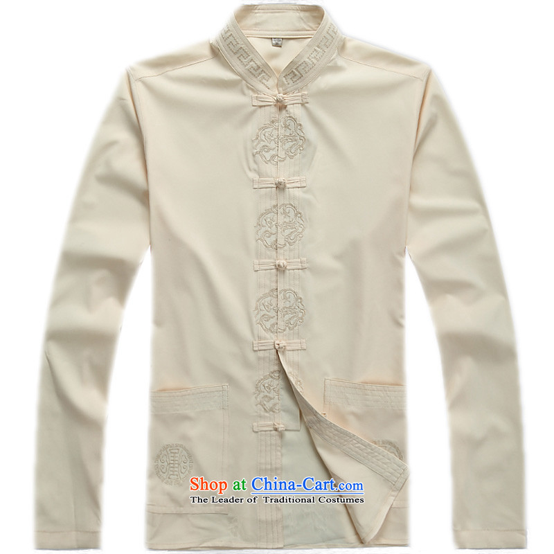  In spring and summer 2048 older Men's Long-Sleeve Chinese thin collar shirt disk) detained in Tang Dynasty Older long trouthes father replacing black blue shirt XL/180, thre line (gesaxing and Tobago) , , , shopping on the Internet