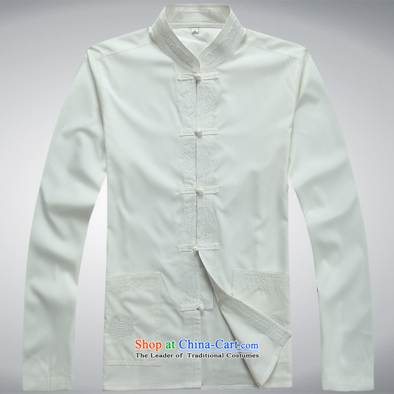  In spring and summer 2048 older Men's Long-Sleeve Chinese thin collar shirt disk) detained in Tang Dynasty Older long trouthes father replacing black blue shirt XL/180, thre line (gesaxing and Tobago) , , , shopping on the Internet