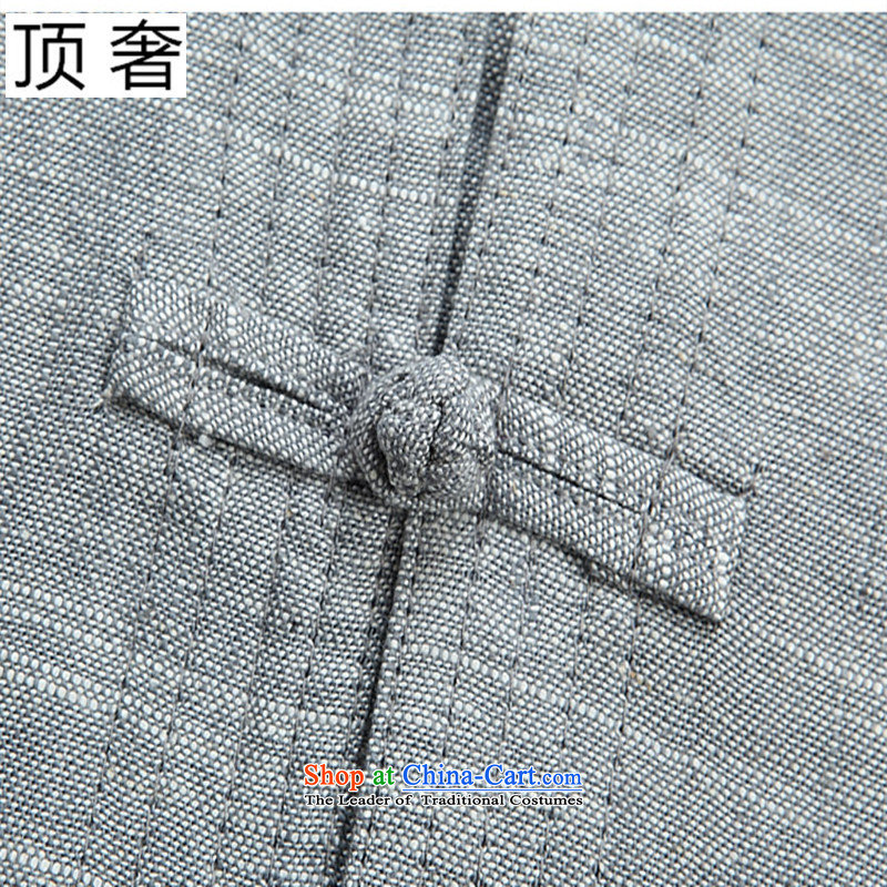 Top Luxury men short-sleeved Tang Dynasty Package , Summer collar cotton linen china wind-buttoned, large numbers of men in gray pants older Tang Dynasty Package hemp light gray short sleeve packaged 180/52, top luxury shopping on the Internet has been pr