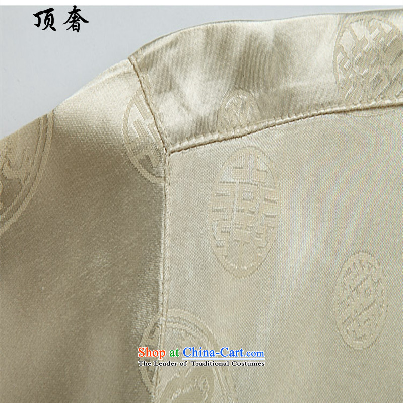 Top Luxury older Tang Dynasty Short-Sleeve Men Kit red silk Chinese Han-emulation father replace jogging exercise clothing shirt collar disc detained Men's Mock-Neck White Kit 190, top luxury shopping on the Internet has been pressed.
