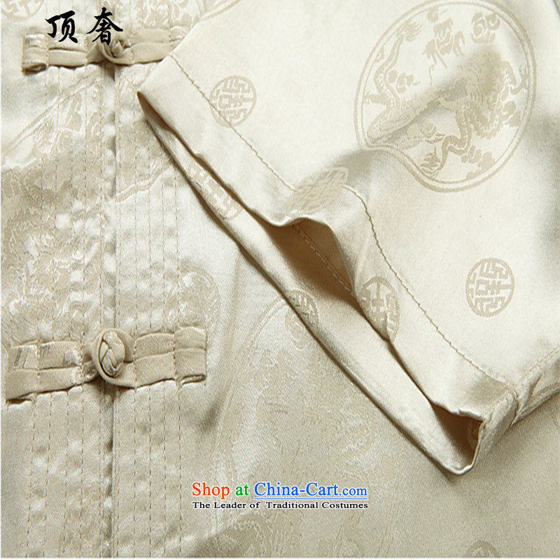Top Luxury older Tang Dynasty Short-Sleeve Men Kit red silk Chinese Han-emulation father replace jogging exercise clothing shirt collar disc detained Men's Mock-Neck White Kit 190, top luxury shopping on the Internet has been pressed.