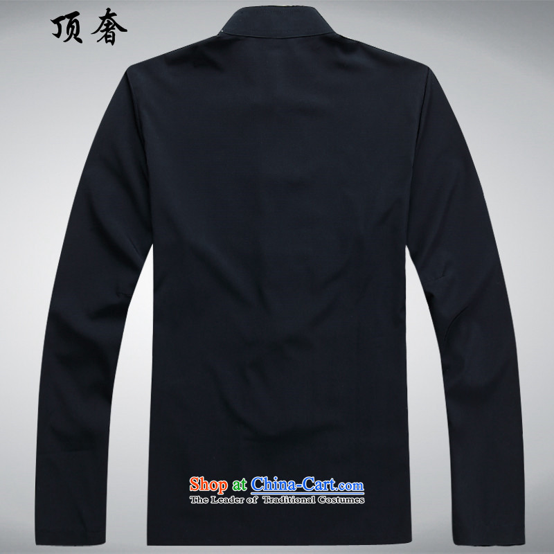 Top Luxury Chinese tunic long-sleeved 2015 new men ), Tang Dynasty Older long-sleeved XL ethnic Han-Menswear Tang Dynasty Chinese dragon father replacing Dark Blue Kit 170, the top luxury shopping on the Internet has been pressed.