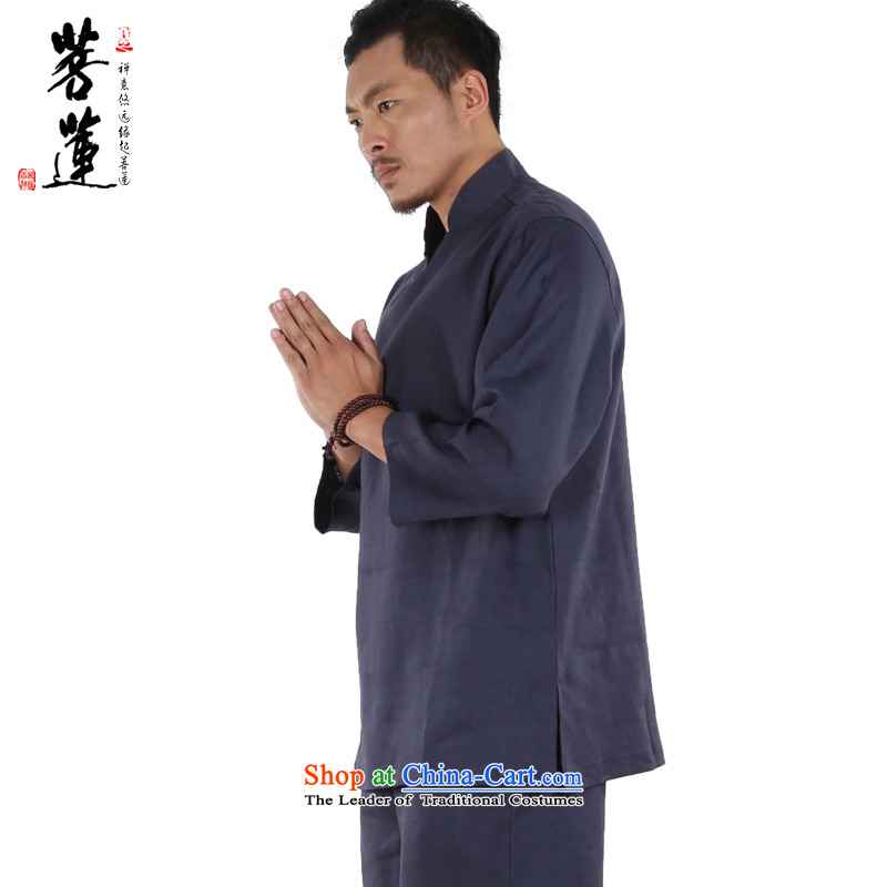 The pursuit of pure linen V-neck in Hualien China wind meditation ball yoga clothing/men meditation pad service tai chi martial arts services Deep Blue , pursue Wu , , , shopping on the Internet