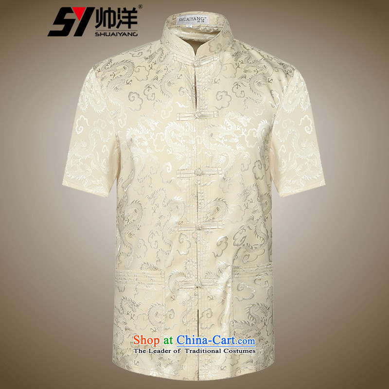 The new 2015 Yang Shuai men Tang dynasty short-sleeved shirt summer China wind male blouses Chinese national costumes white 42/185, Shuai Yang (SHUAIYANG) , , , shopping on the Internet