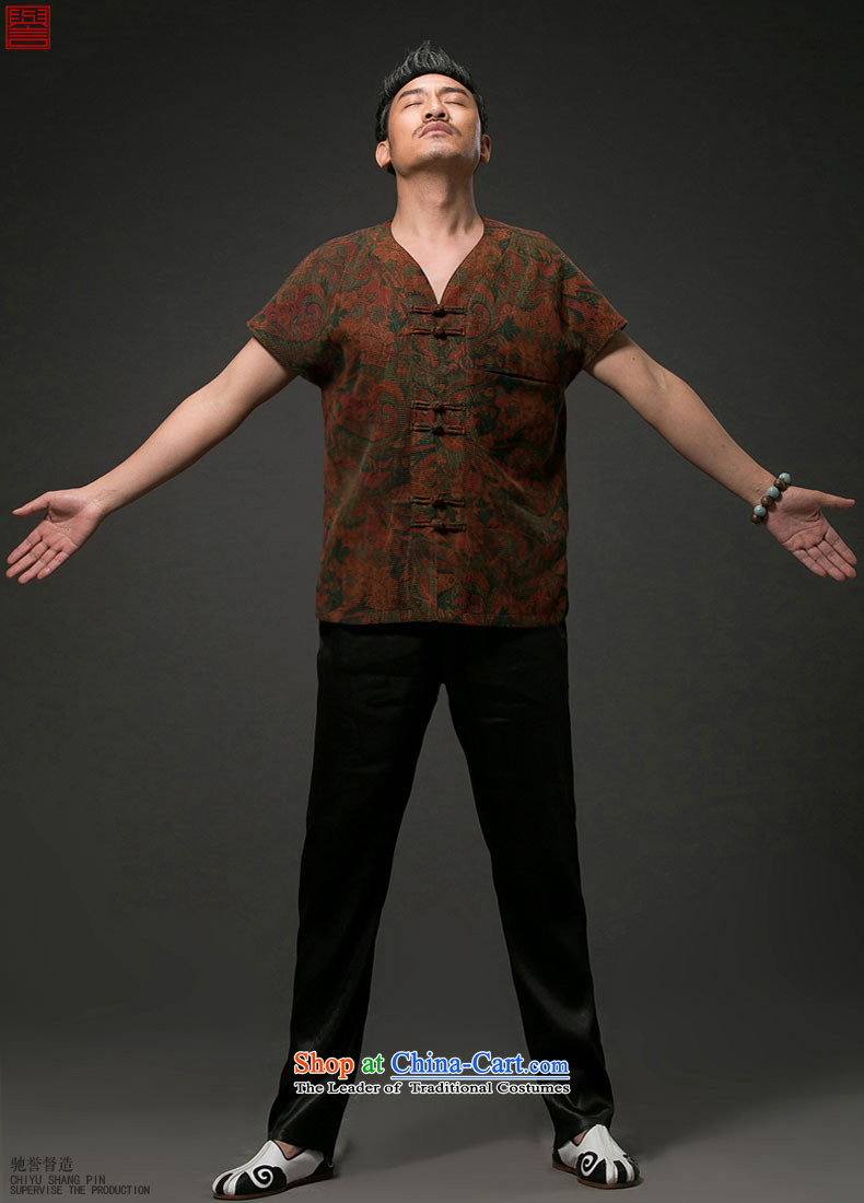 Renowned China wind men short-sleeved shirt Tang Dynasty Chinese silk silk shirts with men's cloud of incense yarn suit short-sleeved T-shirt private customised wine red 3XL picture, prices, brand platters! The elections are supplied in the national character of distribution, so action, buy now enjoy more preferential! As soon as possible.