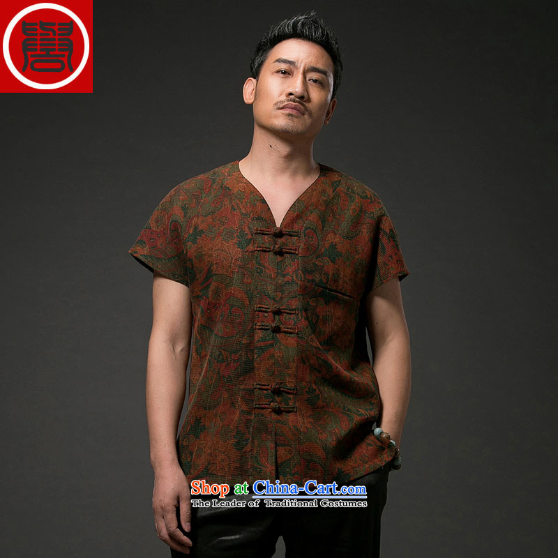 Renowned China wind men short-sleeved shirt Tang Dynasty Chinese silk silk shirts with men's cloud of incense yarn suit short-sleeved T-shirt private customised wine red 3XL, renowned (CHIYU) , , , shopping on the Internet