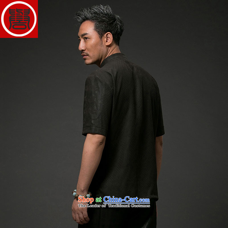 Renowned China wind men Summer Scent of silk yarn in the cloud of older men Tang Dynasty Short-Sleeve Men National Black XL, Leisure Tang (CHIYU renowned shopping on the Internet has been pressed.)