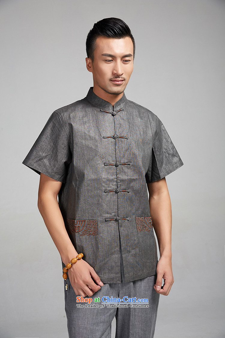 Fudo Sui-taek de 2015 linen embroidery Tang dynasty male summer short-sleeved shirt China wind men Chinese clothing dark gray XXL picture, prices, brand platters! The elections are supplied in the national character of distribution, so action, buy now enjoy more preferential! As soon as possible.