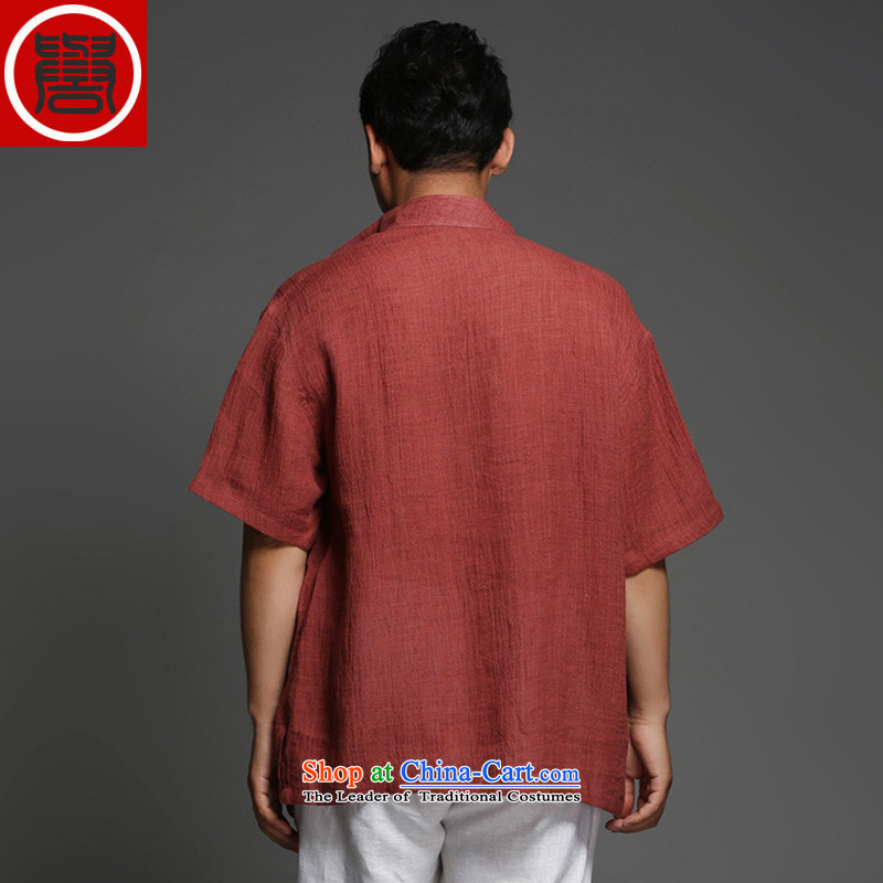 Renowned Tang dynasty male cotton linen short-sleeved older Chinese short-sleeved cloth temperament disc buttoned, national service men in Summer Wine red (170), renowned (CHIYU) , , , shopping on the Internet