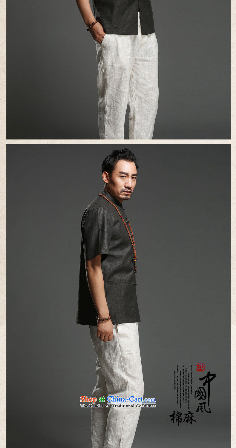 Renowned China wind men cotton linen short-sleeved Tang dynasty improved Tang Dynasty Chinese men of pure colors of ethnic summer blouses light gray large (175)Picture, prices, brand platters! The elections are supplied in the national character of distribution, so action, buy now enjoy more preferential! As soon as possible.