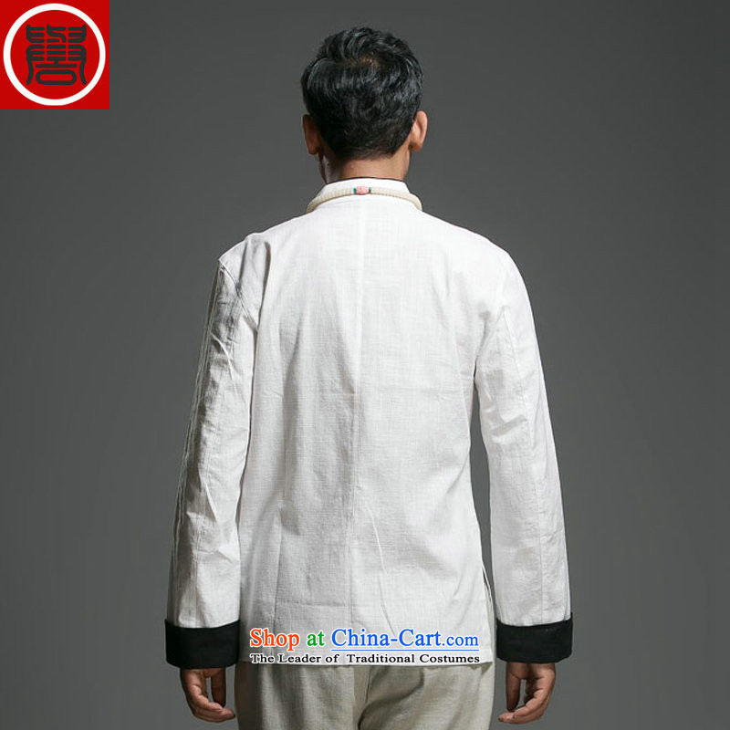 The fall of the renowned linen Solid Color Tang dynasty long-sleeved loose China wind men's jackets and disc buttoned, ethnic (170), renowned in white (CHIYU) , , , shopping on the Internet