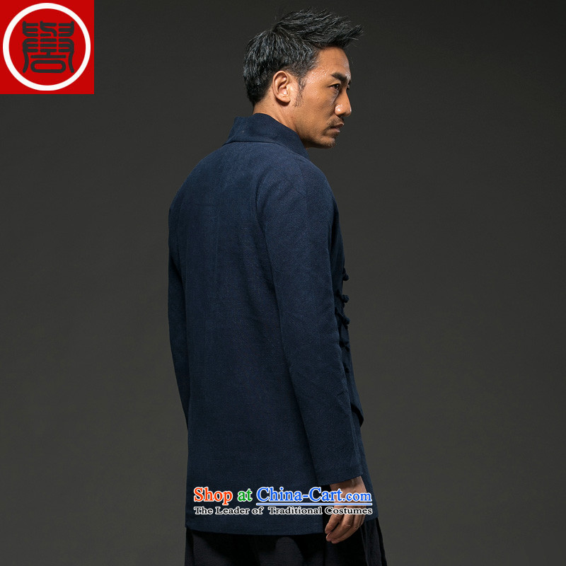 Renowned China wind autumn and winter men cotton linen Tang dynasty long-sleeved improved Han-spiritual services need to come to grips loose ball-T-shirt Chinese Disc detained Blue jumbo (XXL), renowned (CHIYU) , , , shopping on the Internet