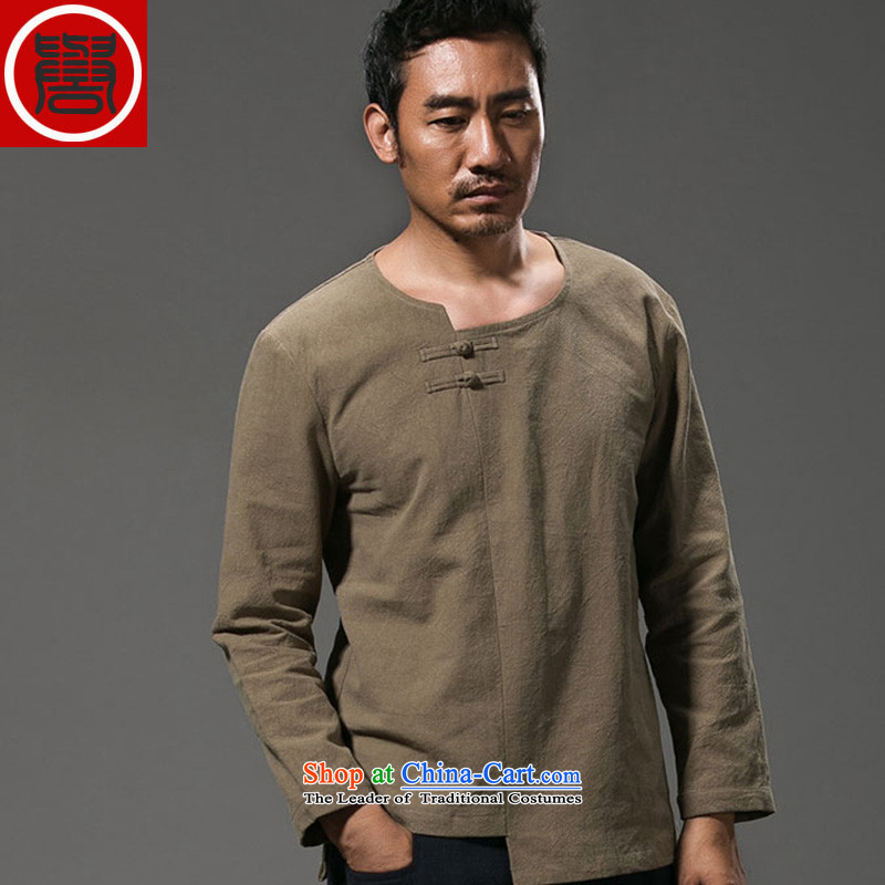 Renowned China wind men's shirts, long-sleeved men Chinese tunic plain manual tray detained men in summer and autumn replace Han-T-shirt improved national costumes Tang dynasty blue XXXL, renowned (CHIYU) , , , shopping on the Internet