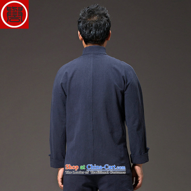 Renowned China wind men cotton linen garments of ethnic Chinese shirt men Sau San disk tie long sleeved shirt collar of the Chinese Tang dynasty blue XXL, improved renowned (CHIYU) , , , shopping on the Internet