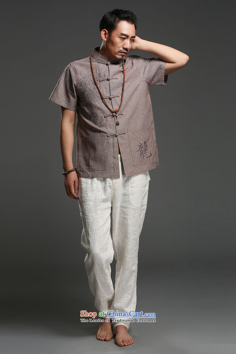 Renowned Tang replacing men short-sleeved cotton linen 2014 new dragon design Tang dynasty summer breathable T-shirt, brown national costumes movement (185)Where the picture, prices, brand platters! The elections are supplied in the national character of distribution, so action, buy now enjoy more preferential! As soon as possible.