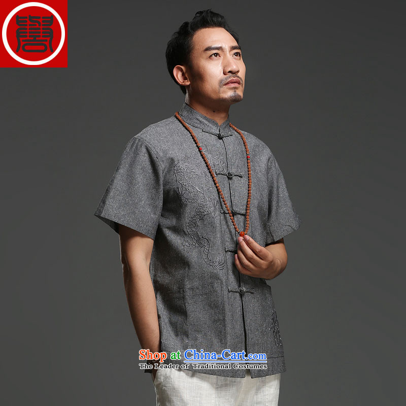 Renowned Tang replacing men short-sleeved cotton linen 2014 new dragon design Tang dynasty summer breathable T-shirt, brown-seok (185), national costumes (CHIYU renowned shopping on the Internet has been pressed.)