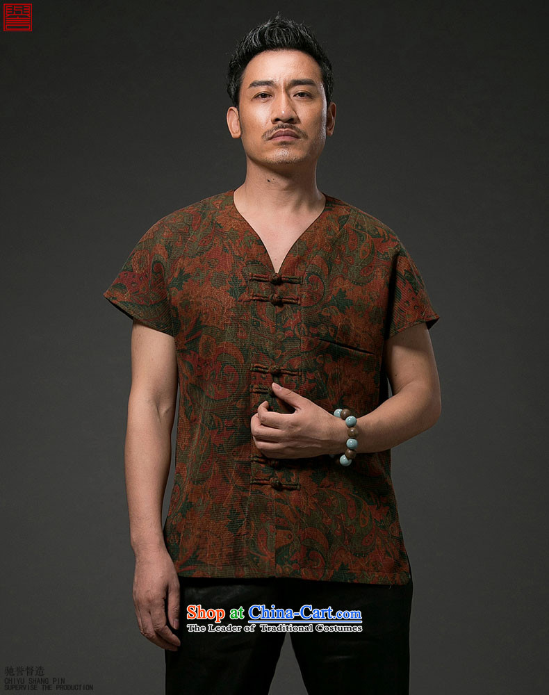 Renowned China wind men short-sleeved shirt Tang Dynasty Chinese silk silk shirts with men's cloud of incense yarn short-sleeved T-shirt wine red 4XL Photo, prices, brand platters! The elections are supplied in the national character of distribution, so action, buy now enjoy more preferential! As soon as possible.