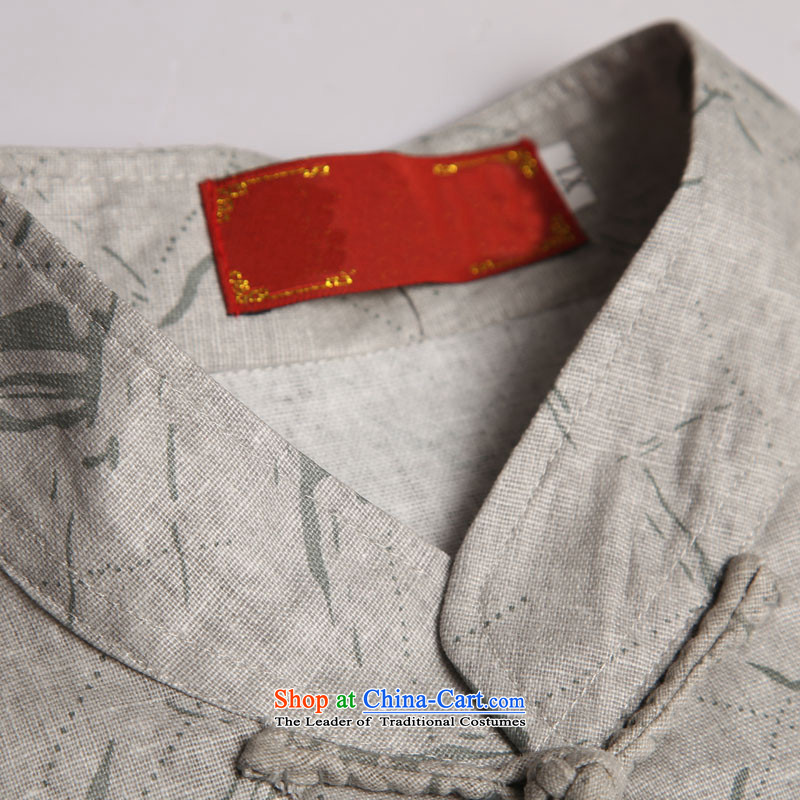 Renowned Tang dynasty men cotton linen collar short-sleeved shirt loose stamp Recreation Fashion Chinese men light gray large (175), renowned (CHIYU) , , , shopping on the Internet