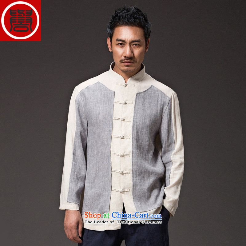 Renowned China wind Cheongsams Men long-sleeved shirt Sau San Chinese linen Men's Shirt clip and the Spring and Autumn period is light gray T-shirt, renowned (CHIYU (3XL),) , , , shopping on the Internet