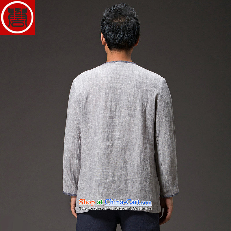 Renowned China wind spring men cotton linen Tang Dynasty Han-ball-improved long-sleeved clothing loose swashplate buttoned, light gray jumbo (2XL), renowned (CHIYU) , , , shopping on the Internet