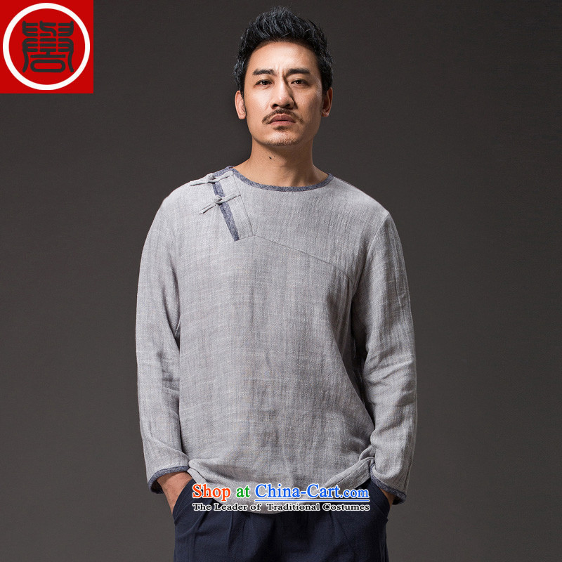 Renowned China wind spring men cotton linen Tang Dynasty Han-ball-improved long-sleeved clothing loose swashplate buttoned, light gray jumbo (2XL), renowned (CHIYU) , , , shopping on the Internet