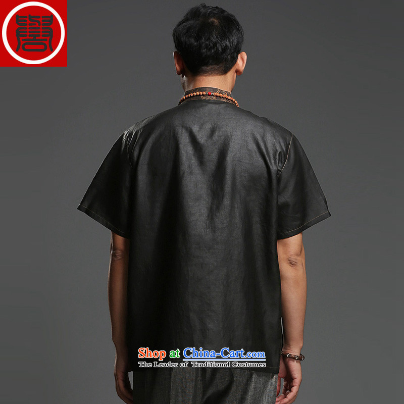 Renowned men silk short-sleeved Tang Dynasty Chinese shirt Men's Shirt herbs extract cloud of incense yarn men's short-sleeved black, 170, the Tang dynasty (CHIYU renowned shopping on the Internet has been pressed.)