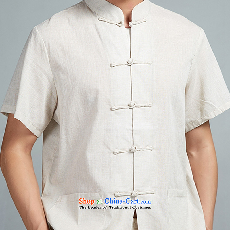 De Fudo cicada wing summer new cotton linen short-sleeved manually drive Tang dynasty men detained young people , Chinese clothing shirt, beige XXL/175, de fudo shopping on the Internet has been pressed.