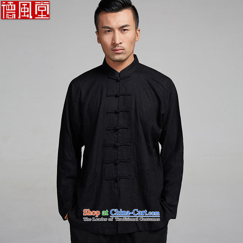 De Fudo Xuanwu  100% linen long-sleeved Chinese 4.5-60s Ma Lin Shoulder 7 tie summer Tang China Wind Jacket men Chinese clothing black 46/L, de fudo shopping on the Internet has been pressed.