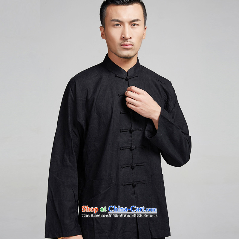De Fudo Xuanwu  100% linen long-sleeved Chinese 4.5-60s Ma Lin Shoulder 7 tie summer Tang China Wind Jacket men Chinese clothing black 46/L, de fudo shopping on the Internet has been pressed.