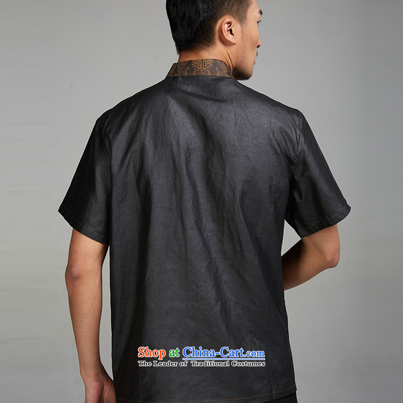 Fudo fuser days de 2015 Summer new cloud of incense of Tang Dynasty men short-sleeved ethnic men silk disc detained Chinese clothing black 4XL, de fudo shopping on the Internet has been pressed.