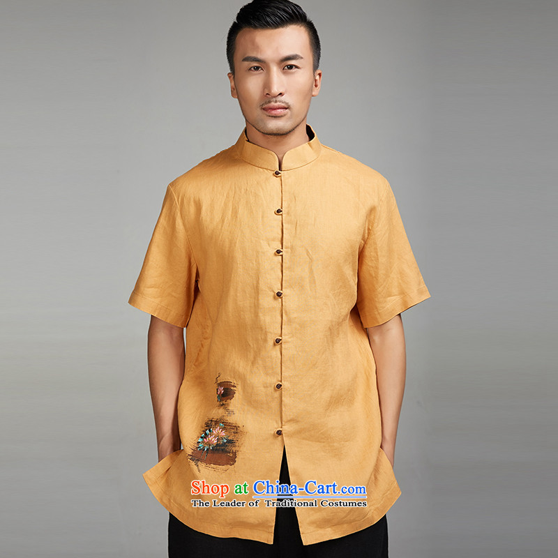 I should be grateful if you would have Fudo Ching Tak new summer 2015, flax and Tang dynasty short-sleeved ethnic 100% snap loose knots in the linen Version Chinese clothing yellow , L'Fudo shopping on the Internet has been pressed.