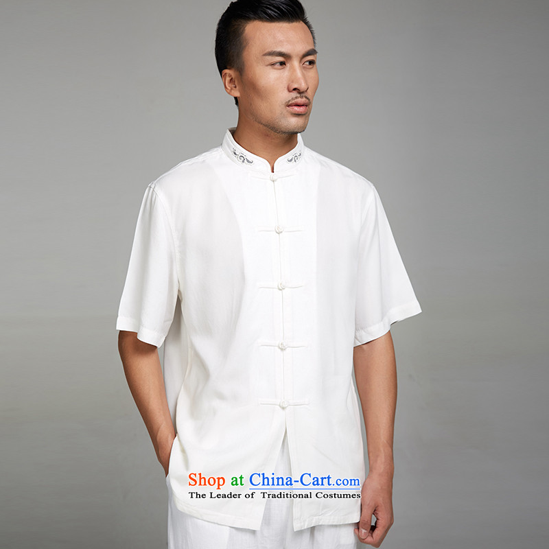 Fudo De Lin white 2015 new 100% TENCEL summer men Tang dynasty short-sleeved ethnic upscale embroidery Chinese clothing white XXXL, de fudo shopping on the Internet has been pressed.