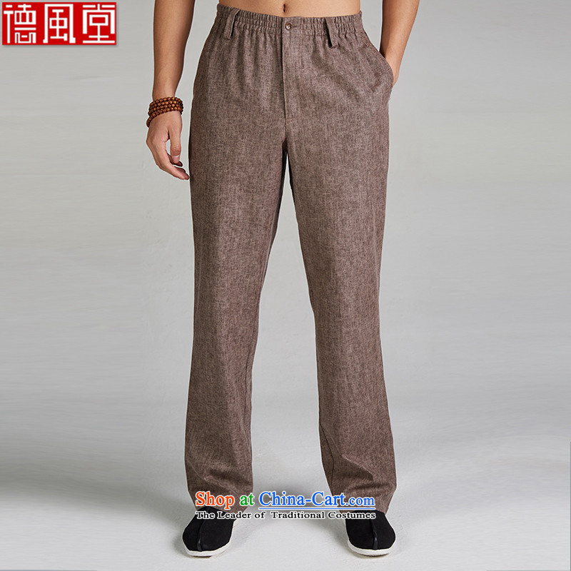 De Fudo Atsuyuki 2015 new spring and fall cotton linen Tang dynasty men casual pants elastic waist men's trousers, Straight Legged pants breathable Chinese clothing card XXXL, its de fudo shopping on the Internet has been pressed.