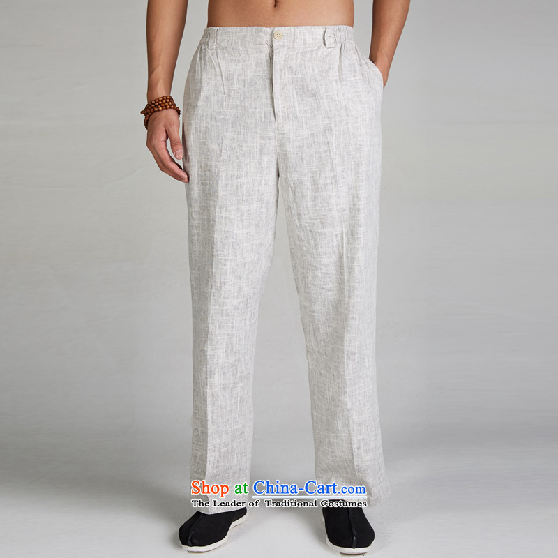 De Fudo winds 2015 new linen summer Chinese casual pants elastic waist relaxd Tang Dynasty Chinese garment-Light Gray XL, Tak Fudo shopping on the Internet has been pressed.