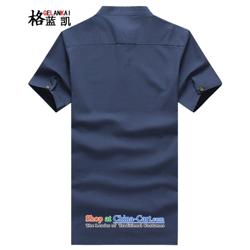 The blue Kai (15) Mr Ronald, GELANKAI larger men linen Tang Dynasty Chinese tunic short-sleeved shirt collar leisure shirts Male Male S11 white blue Kai grid XXL, GELANKAI) , , , shopping on the Internet