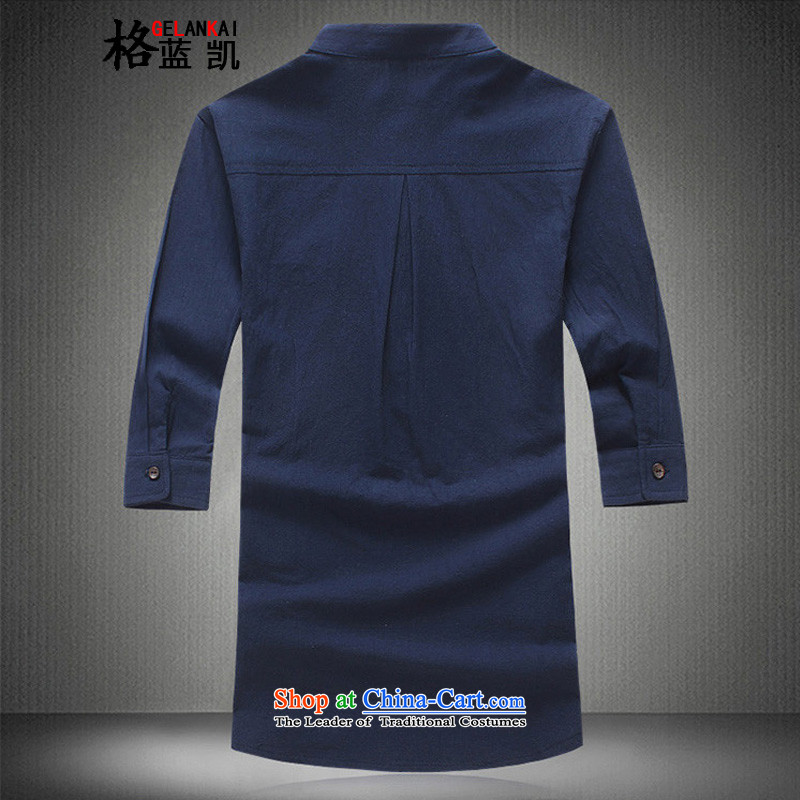 The blue Kai (GELANKAI) Mr Ronald, large numbers of men linen Tang Dynasty Chinese tunic 7 sleeveless shirt that Men's Mock-Neck Shirt leisure male 1109 khaki 5XL, grid Kai GELANKAI BLUE) , , , shopping on the Internet