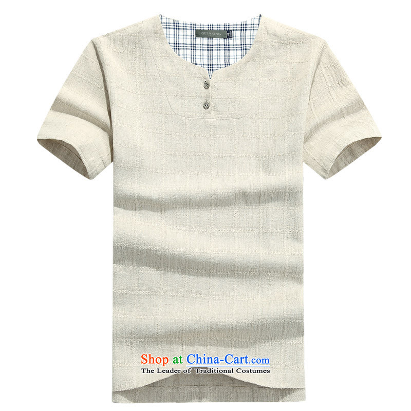 Summer cotton linen men cotton linen kit and short-sleeved Tang dynasty China wind men short-sleeved T-shirt and a Chinese set linen short-sleeved T-shirt with round collar cotton linen short-sleeved T-shirt more colors to duck green M/170, thre line (ges