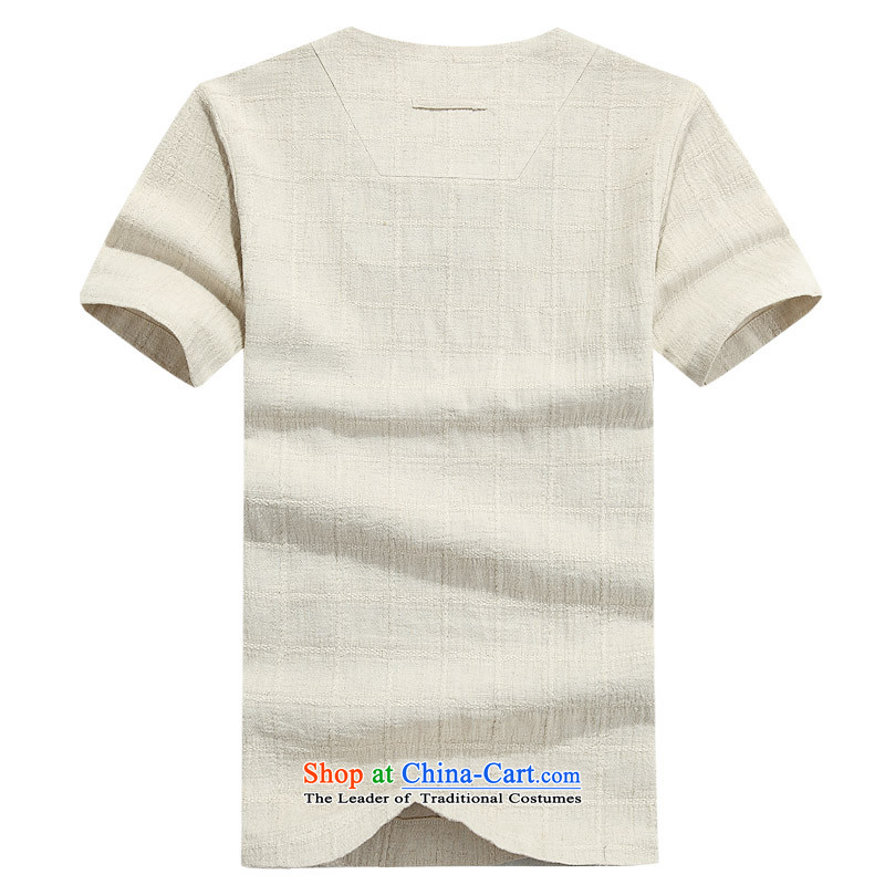 Summer cotton linen men cotton linen kit and short-sleeved Tang dynasty China wind men short-sleeved T-shirt and a Chinese set linen short-sleeved T-shirt with round collar cotton linen short-sleeved T-shirt more colors to duck green M/170, thre line (ges