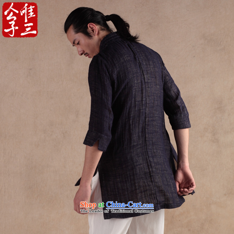 Cd 3 China wind Vallee Enchantee Sub Male linen cotton linen tunic Tang Dynasty 7 short-sleeved shirt ethnic Chinese Han-autumn and winter navy blue large (L), CD 3 , , , shopping on the Internet