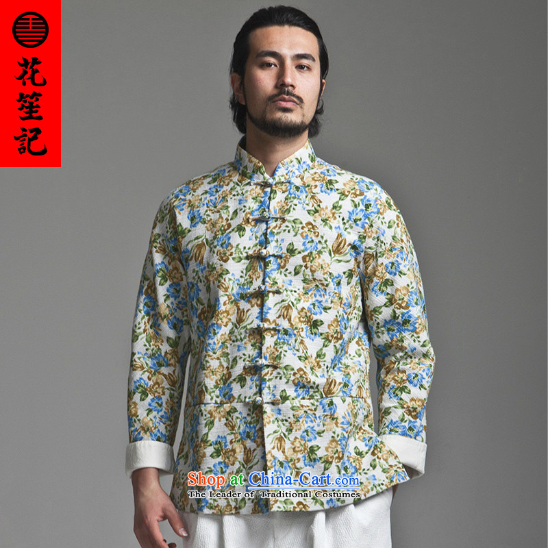 His Excellency flower note China wind Dili Mong flowers to Tang dynasty Men's Mock-Neck Sau San disk deduction Chinese long-sleeved jacket and blue floral cotton flowers Sheng (165/80A, HUSENJI) , , , shopping on the Internet